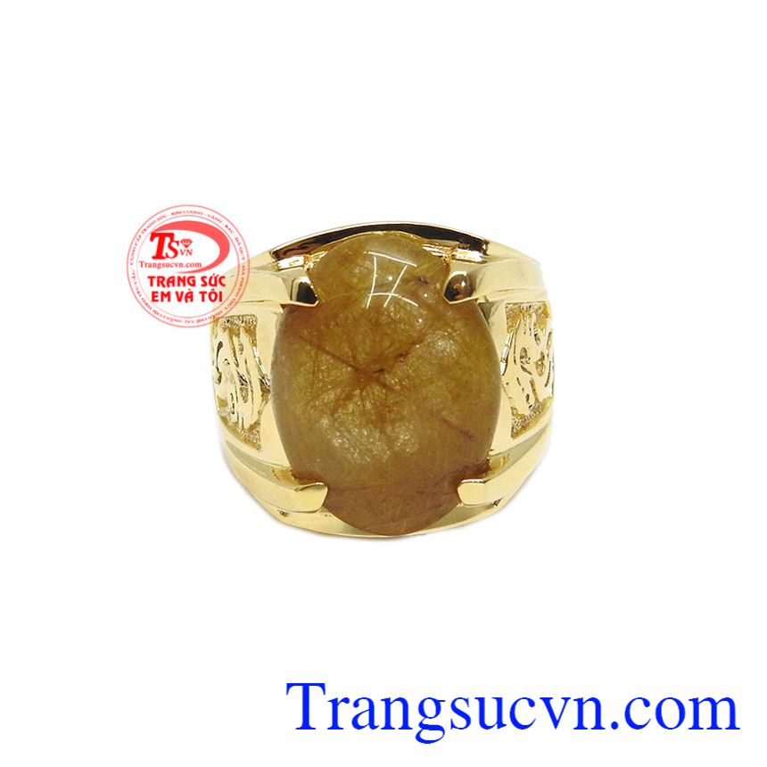 Nhẫn vàng 14k thạch anh tóc thiên nhiên, nhẫn nam đẹp, nhẫn nam đá quý