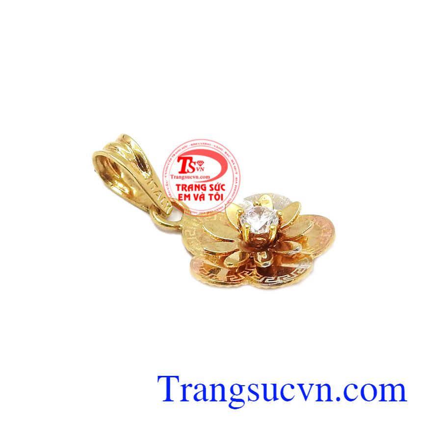 Bông hoa may mắn vàng 18k, mặt dây chuyền vàng