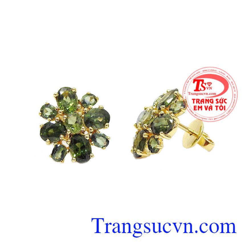 Hoa tai sapphir quý phái, hoa tai vàng đá quý