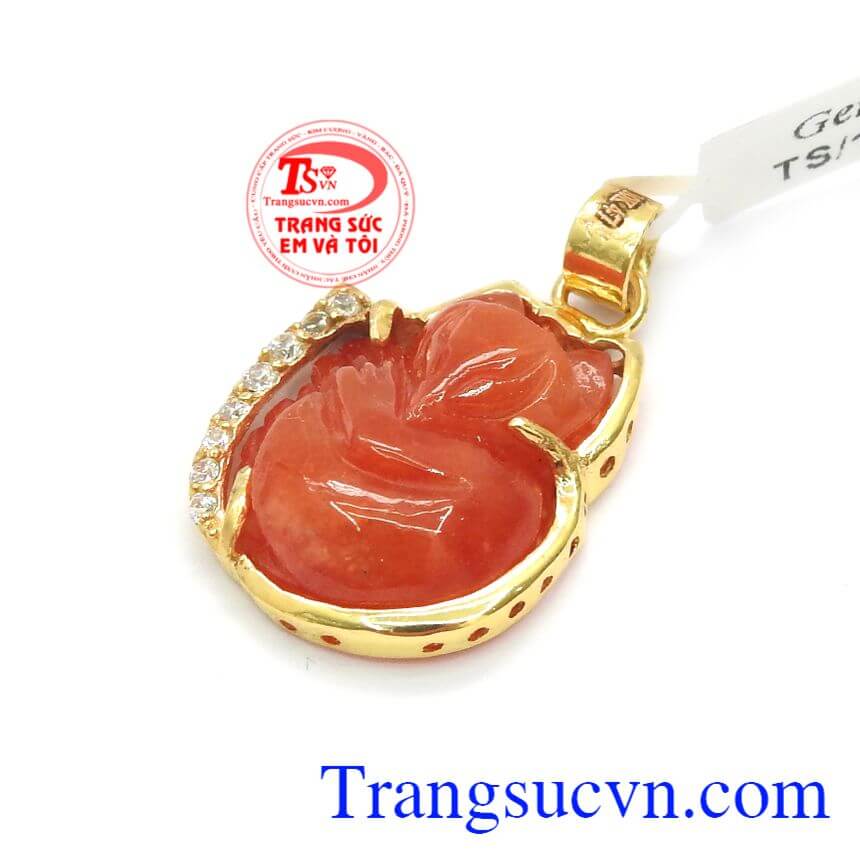 Mặt Dây Hồ Ly Bọc Vàng Phong Thủy, Jadeite - Ngọc cẩm thạch