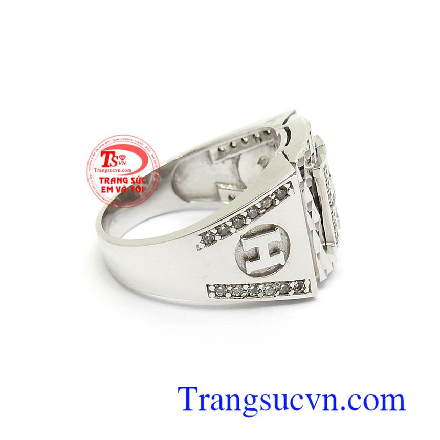 Nhẫn Nam Chữ H Cá Tính, nhẫn nam vàng trắng