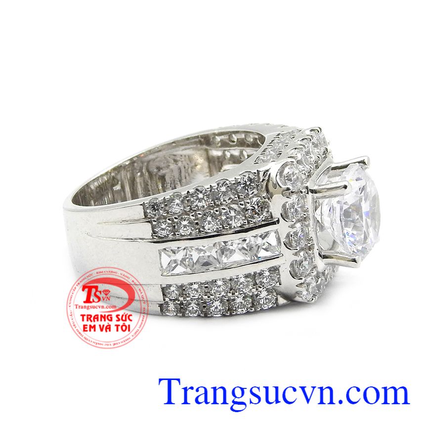 Nhẫn nam sang trọng vàng trắng 18k, nhẫn nam đẹp