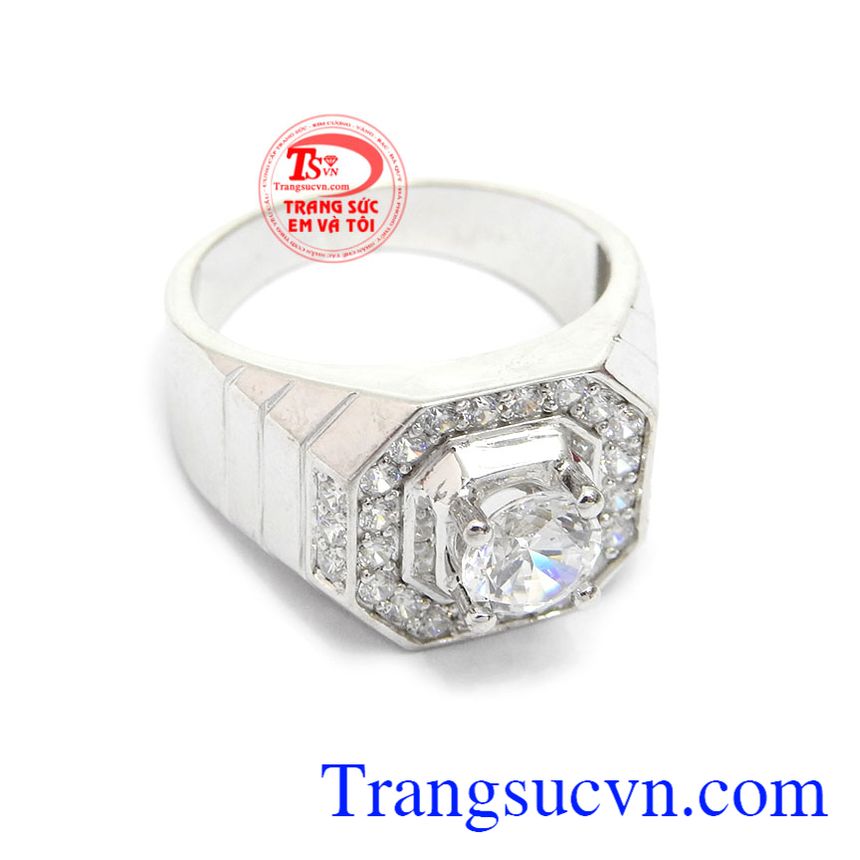 Nhẫn vàng trắng nam sang trọng, nhẫn nam đẹp