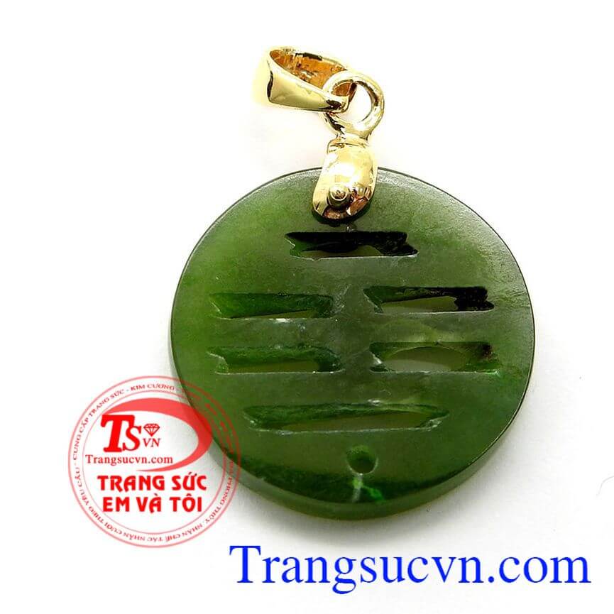 Mặt dây chữ hỉ móc vàng, Mặt dây chuyền nữ, Mặt dây ngọc Nephrite thiên nhiên chất lượng cao, Mặt dây phong thủy