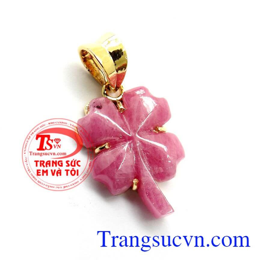 Mặt dây cỏ may mắn ngọc ruby, Mặt dây chuyền nữ thiết kế thời trang, Mặt dây ngọc Nephrite thiên nhiên đảm bảo chất lượng