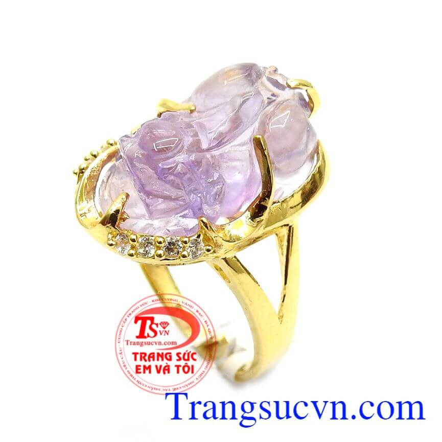 Nhẫn Tỳ Hưu phong thủy tài lộc, Nhẫn Tỳ Hưu Thạch Anh Tím thiên nhiên, Nhẫn nữ phong thủy