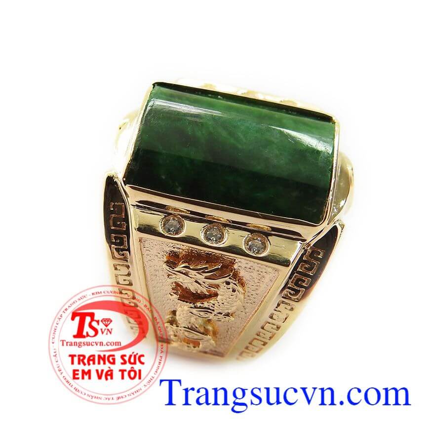 Nhẫn vàng nam rồng ngọc độc đáo, Nhẫn nam đẹp, nhẫn nam ngọc cẩm thạch