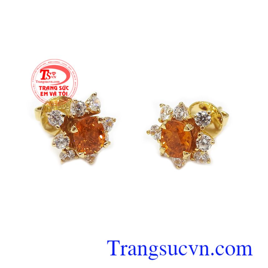 Hoa tai Sapphire vàng bình an, hoa tai vàng, hoa tai sapphire