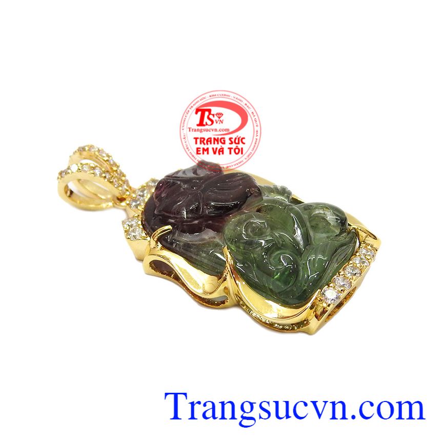 Mặt dây cành hoa kiêu sa tourmalin, mặt dây đẹp, mặt dây vàng đá quý