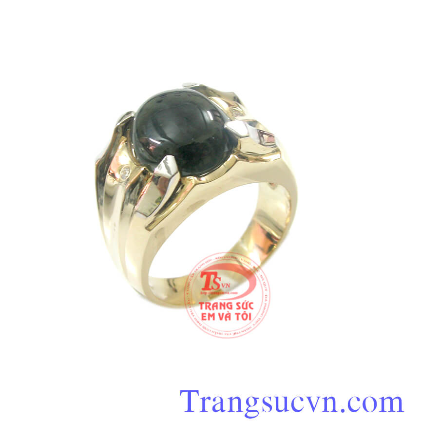 Nhẫn nam đá màu đen sapphire, Nhẫn nam đẹp, nhẫn nam vàng thời trang