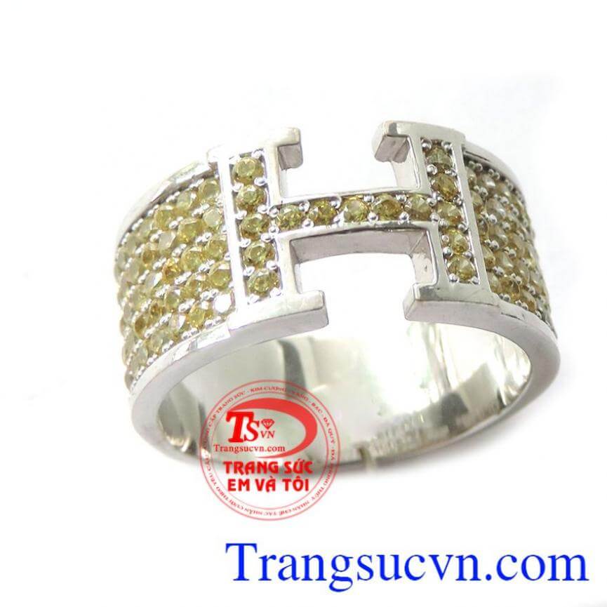 Nhẫn nam H vàng trắng, Nhẫn vàng trắng nam, nhẫn nam thời trang Nhẫn nam H vàng trắng, Nhẫn vàng trắng nam, nhẫn nam thời trang