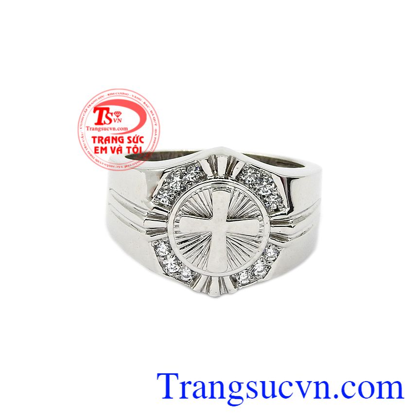 Nhẫn nam thánh giá đẹp, Nhẫn nam vàng trắng, Nhẫn nam công giáo đẹp
