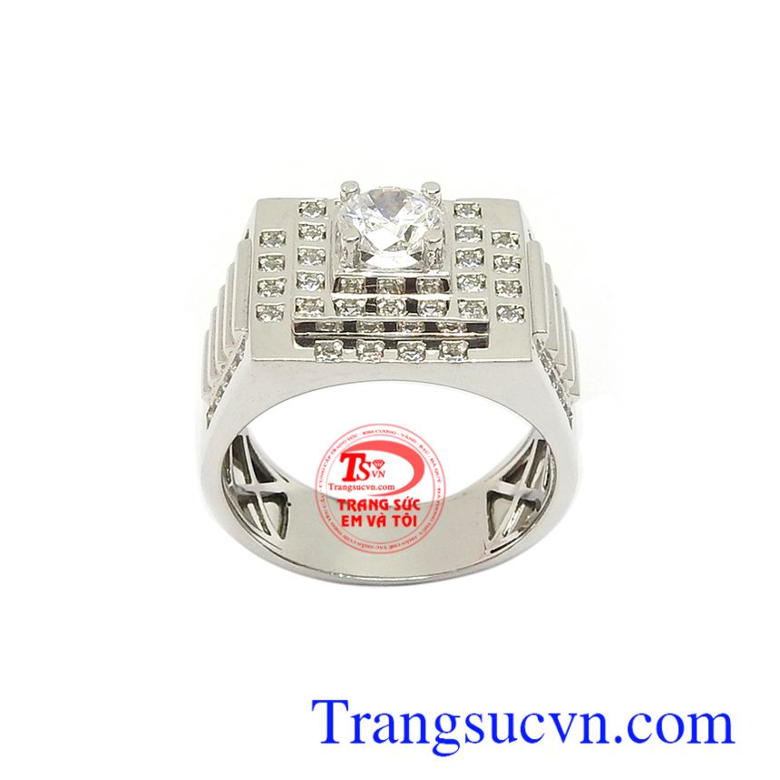 Nhẫn nam vàng trắng 18k phong cách, nhẫn nam đẹp, nhẫn vàng trắng nam