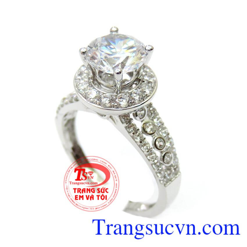 Nhẫn vàng trắng 18k cao đẹp, Nhẫn Nữ Vàng Trắng, nhẫn nữ đính đá đẹp