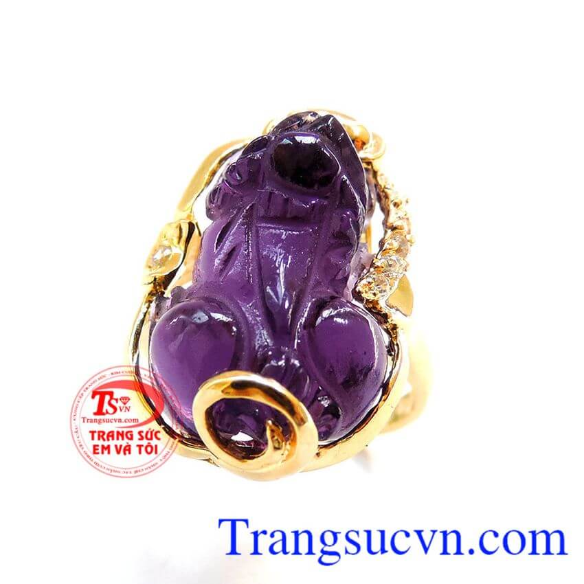 Nhẫn vàng tỳ hưu đá màu tím, Nhẫn Nữ Tỳ Hưu, nhẫn nữ vàng tài lộc Nhẫn vàng tỳ hưu đá màu tím, Nhẫn Nữ Tỳ Hưu, nhẫn nữ vàng tài lộc
