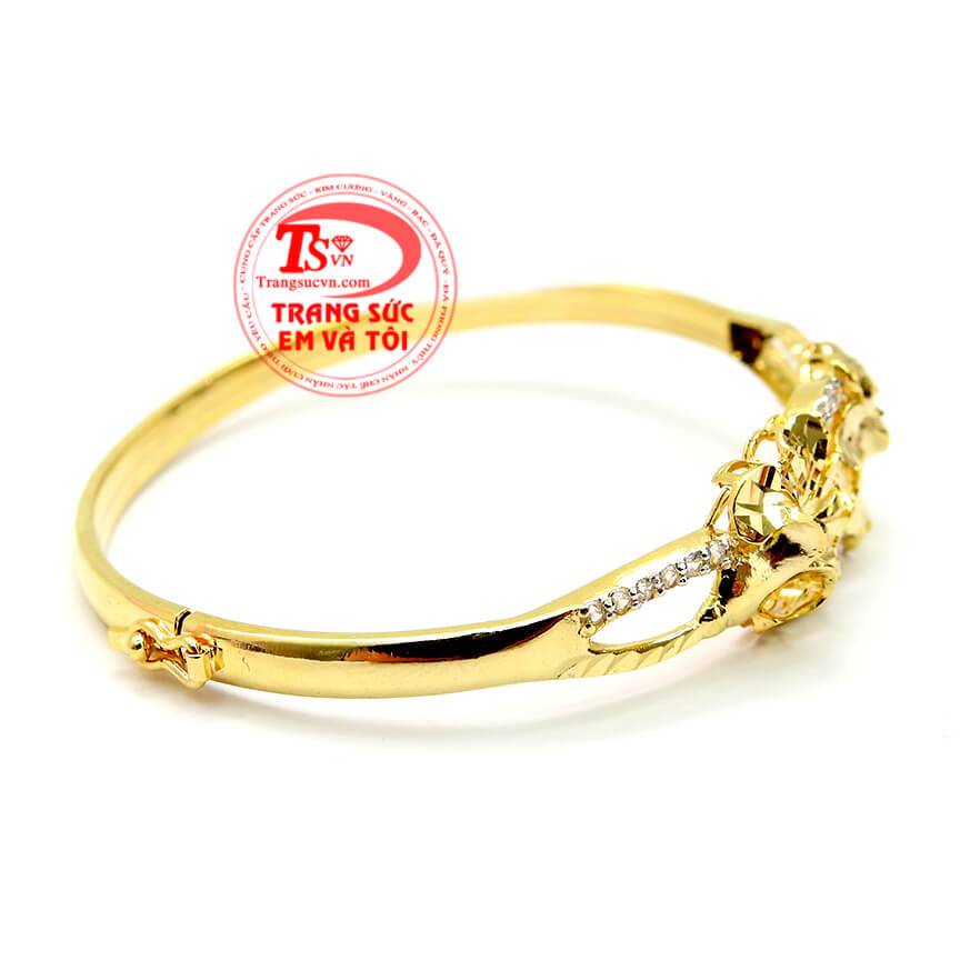 Vòng vàng hoa kép đính đá, Vòng vàng tây nữ thiết kế độc đáo, Vòng tay vàng tây quý phái sang trọng, Quà tặng phái đẹp