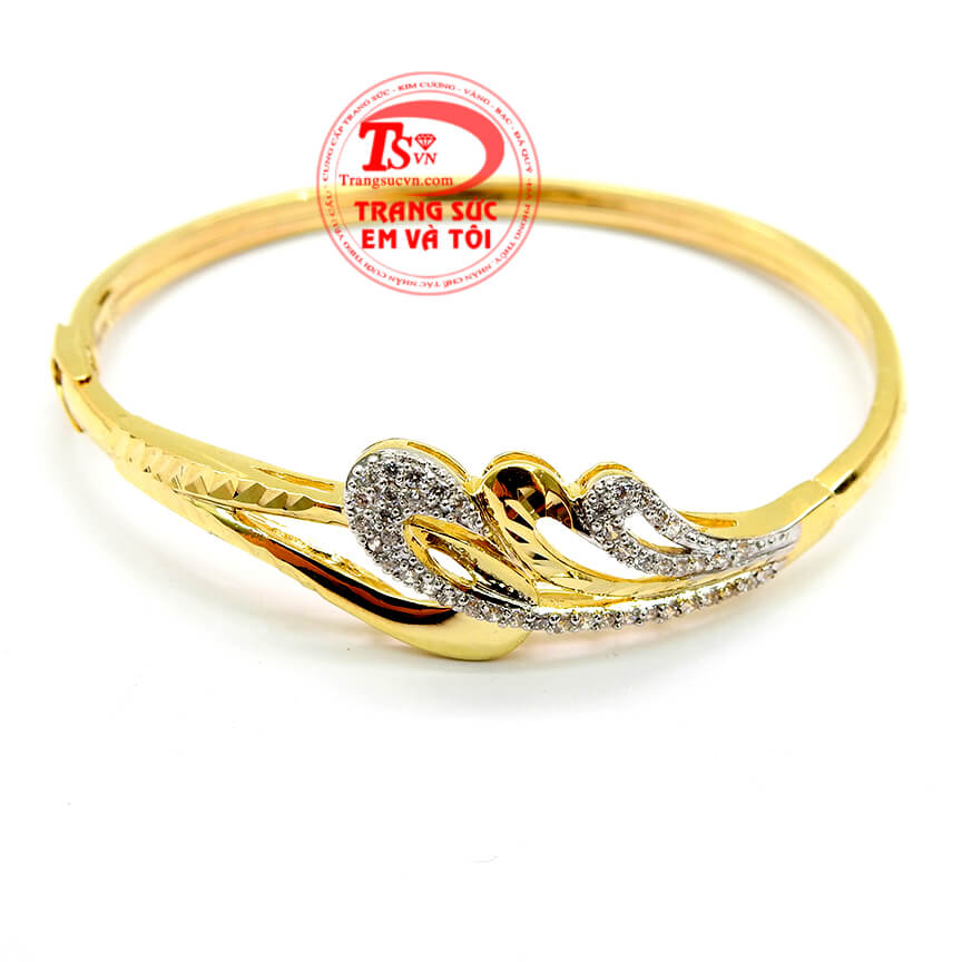 Vòng vàng lá đính đá đẹp cho nữ, Vòng tay vàng tây thiết kế độc đáo, Vòng tay vàng tây nữ, Quà tặng cho bạn gái