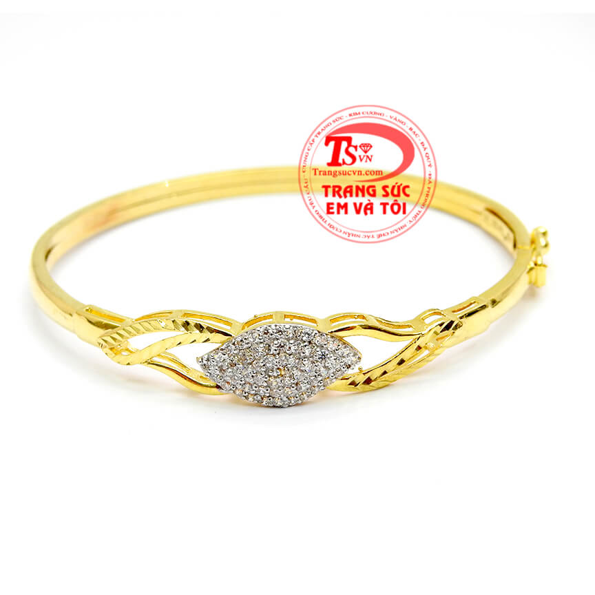 Vòng vàng tây hình chiếc lá, Vòng vàng tây đính đá đẹp cho nữ, Vòng tay thiết kế tinh xảo hợp thời trang