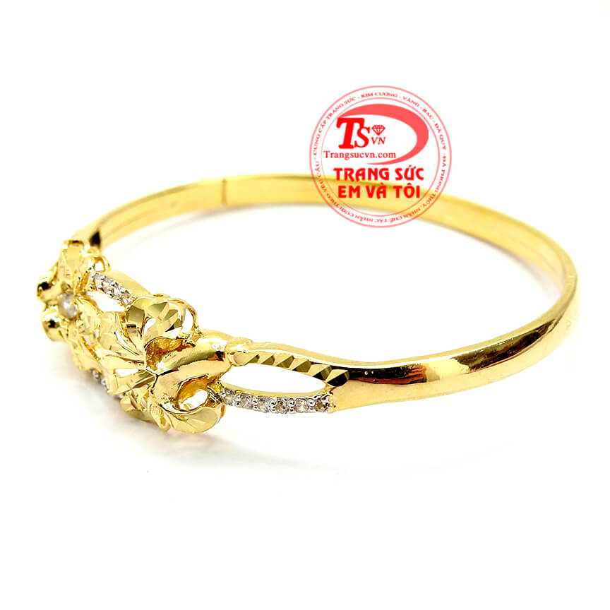 Vòng vàng hoa kép đính đá, Vòng vàng tây nữ thiết kế độc đáo, Vòng tay vàng tây quý phái sang trọng, Quà tặng phái đẹp