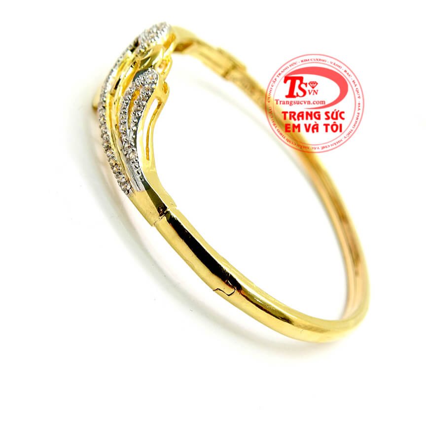 Vòng vàng lá đính đá đẹp cho nữ, Vòng tay vàng tây thiết kế độc đáo, Vòng tay vàng tây nữ, Quà tặng cho bạn gái