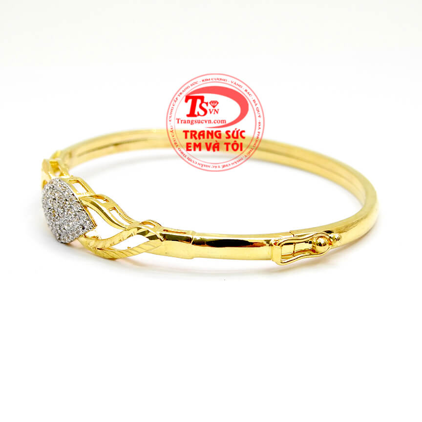 Vòng vàng tây hình chiếc lá, Vòng vàng tây đính đá đẹp cho nữ, Vòng tay thiết kế tinh xảo hợp thời trang