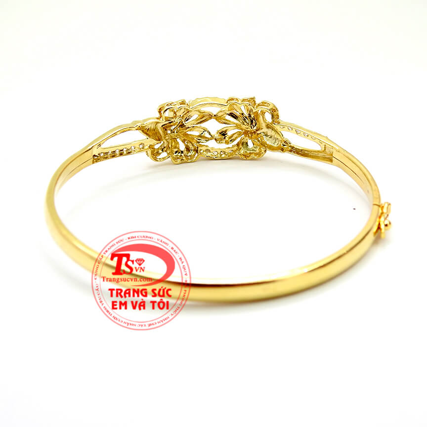 Vòng vàng hoa kép đính đá, Vòng vàng tây nữ thiết kế độc đáo, Vòng tay vàng tây quý phái sang trọng, Quà tặng phái đẹp