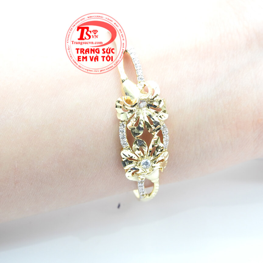 Vòng vàng hoa kép đính đá, Vòng vàng tây nữ thiết kế độc đáo, Vòng tay vàng tây quý phái sang trọng, Quà tặng phái đẹp