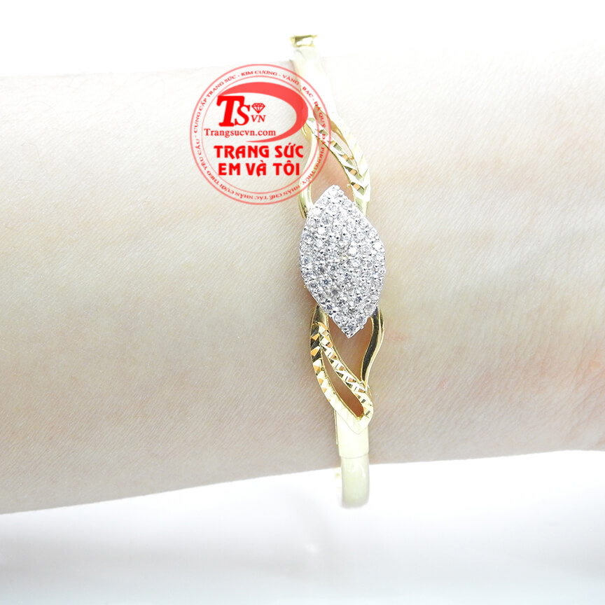Vòng vàng tây hình chiếc lá, Vòng vàng tây đính đá đẹp cho nữ, Vòng tay thiết kế tinh xảo hợp thời trang