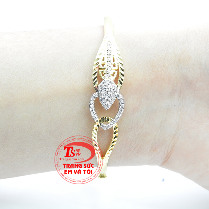 Vòng vàng trái tim đính đá, Vòng tay vàng tây nữ chất lượng cao, Vòng tay thiết kế tinh xảo, thời trang