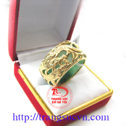 Natural Jadiete in gold dragon ring, Nhẫn nam đẹp, nhẫn nam vàng sang trọng	