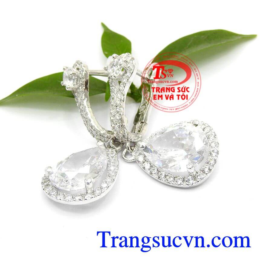 Hoa Tai Vàng Trắng Cá Tính Thời trang, Hoa tai đính đá, Hoa tai vàng trắng đẹp