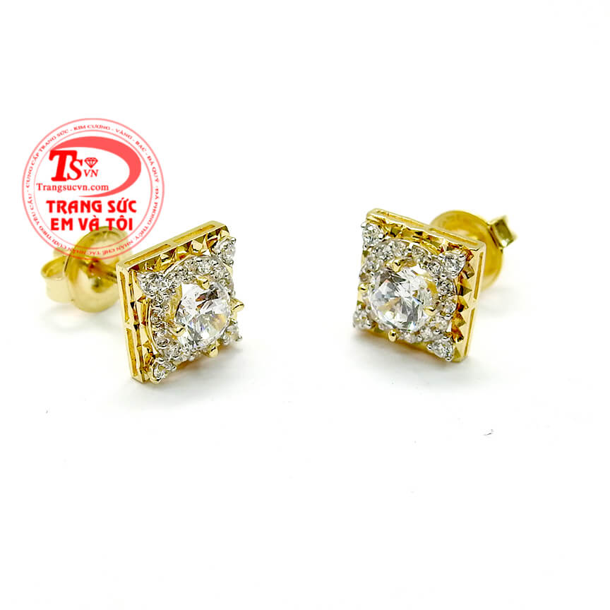 Hoa tai đính đá thời trang, Hoa tai vàng tây cho nữ, Hoa tai vàng xinh xắn cá tính phù hợp nhiều lứa tuổi