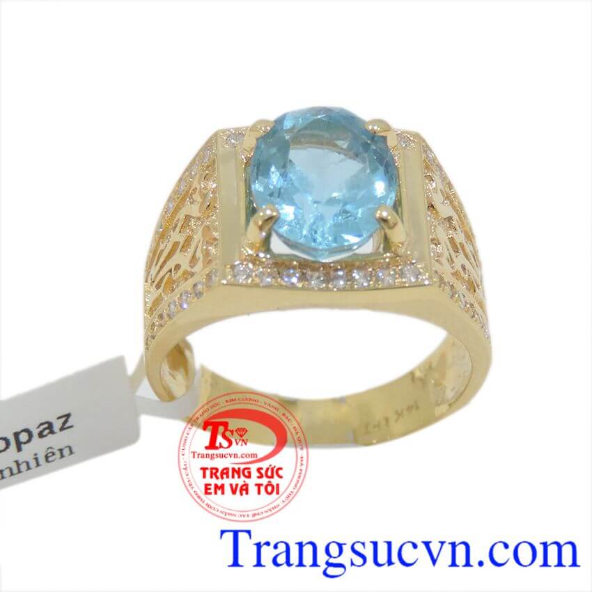 Nhẫn nam xanh lam, nhẫn nam đẹp, nhẫn nam đá Topaz thiên nhiên Nhẫn nam xanh lam, nhẫn nam đẹp, nhẫn nam đá Topaz thiên nhiên