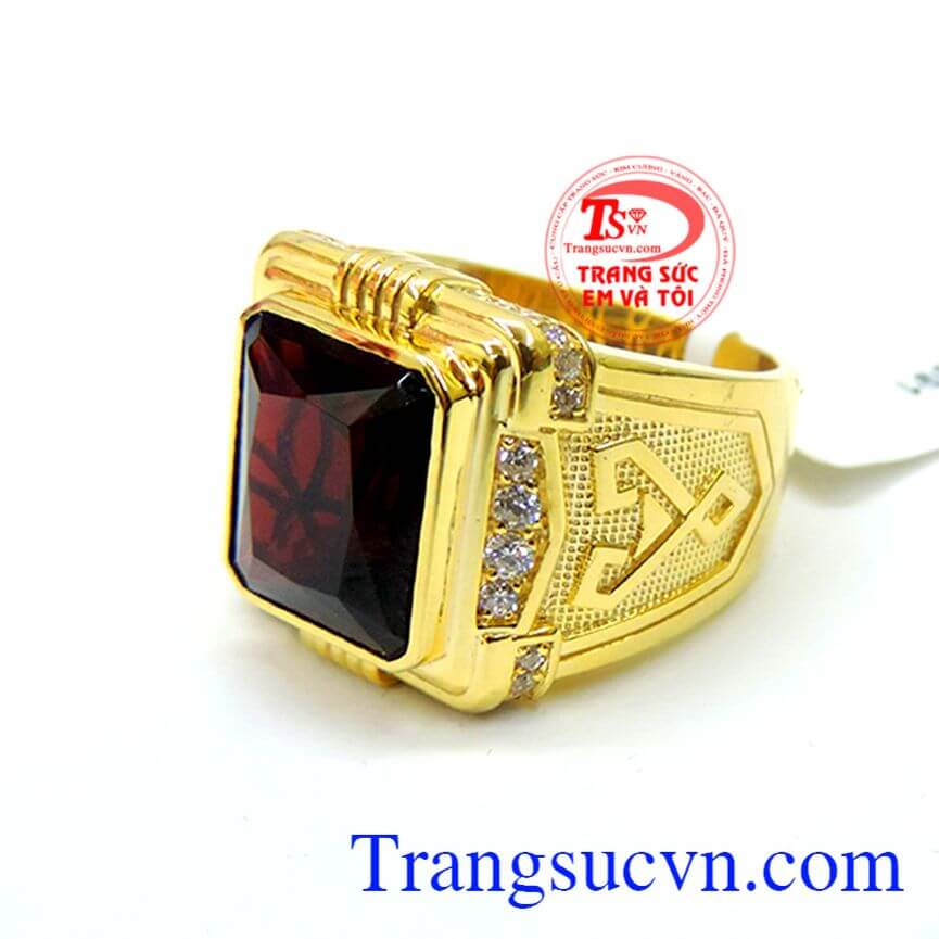 Nhẫn nam vàng 14k đá Garnet đẹp	