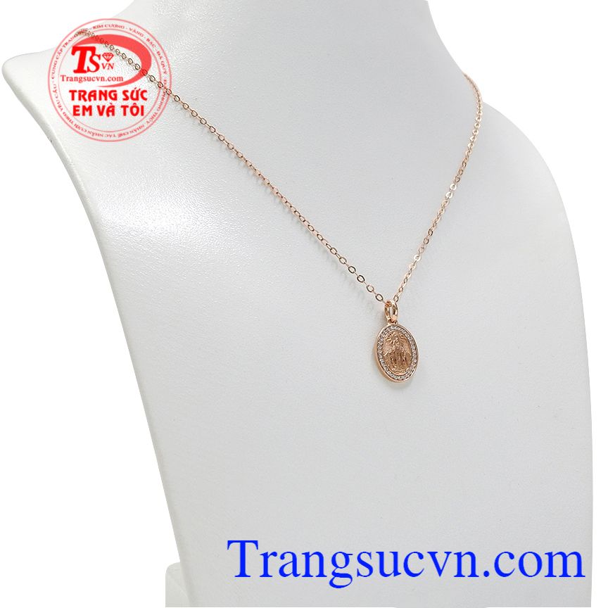 Bộ trang sức vàng hồng Đức mẹ đẹp, Bộ dây chuyền vàng tây, Trang sức công giáo cao cấp