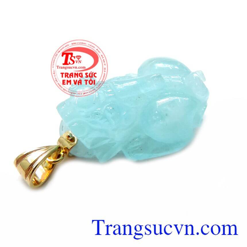 Mặt Tỳ Hưu Aquamarine Xanh Nước Biển, Mặt dây tỳ hưu móc vàng 14k, Mặt dây chuyền phong thủy