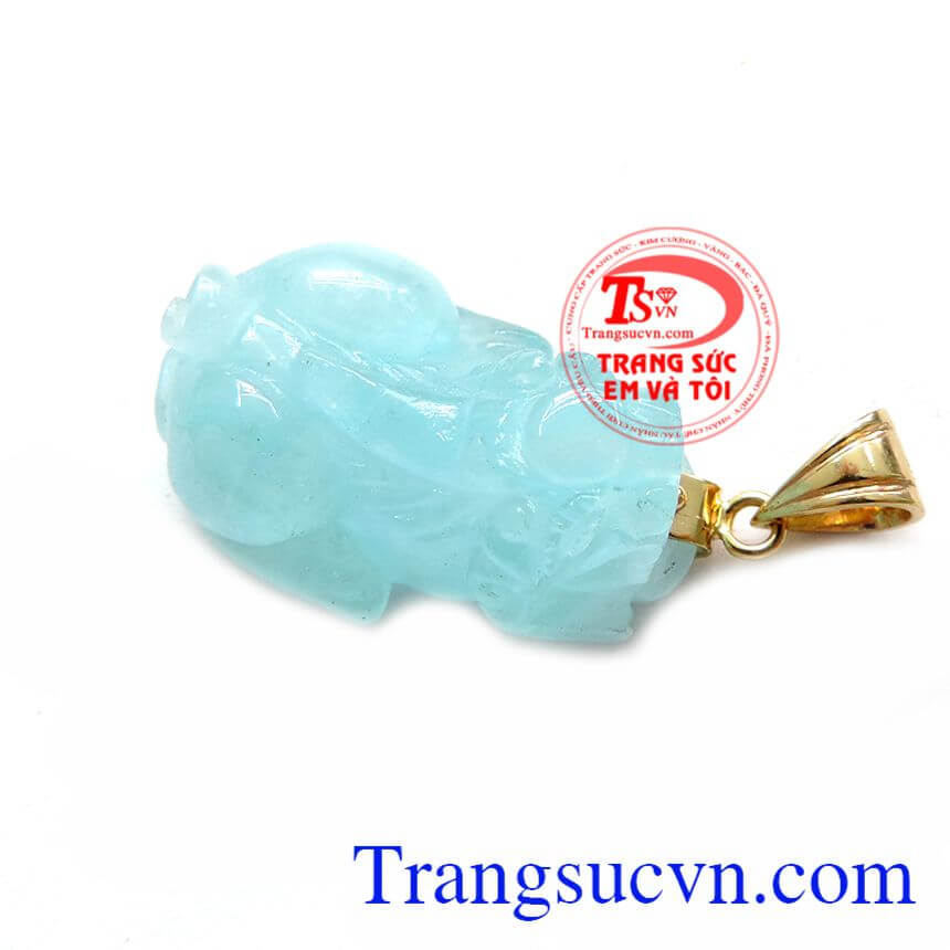 Mặt Tỳ Hưu Aquamarine Xanh Nước Biển, Mặt dây tỳ hưu móc vàng 14k, Mặt dây chuyền phong thủy