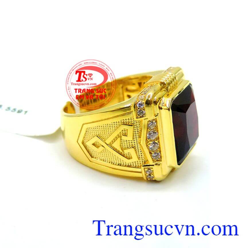 Nhẫn nam vàng 14k đá Garnet đẹp	