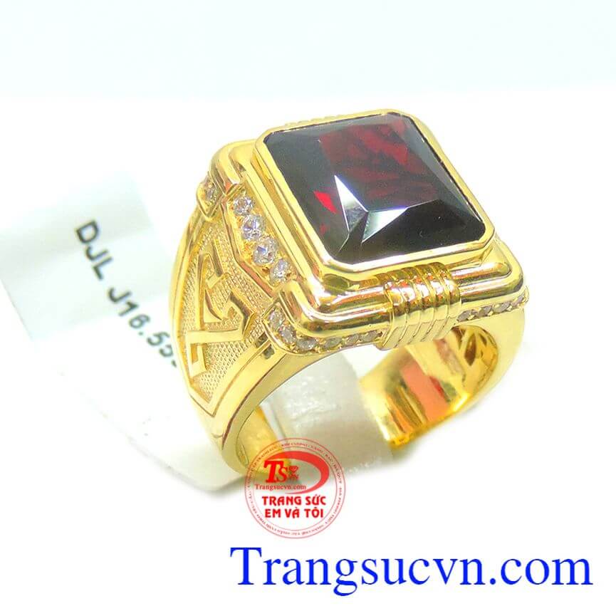 Nhẫn nam vàng 14k đá Garnet đẹp	