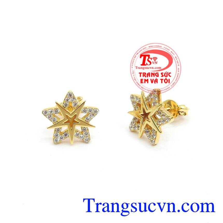 Hoa tai vàng tây, Hoa tai vàng đẹp, Hoa Tai Ngôi Sao Đính Đá.