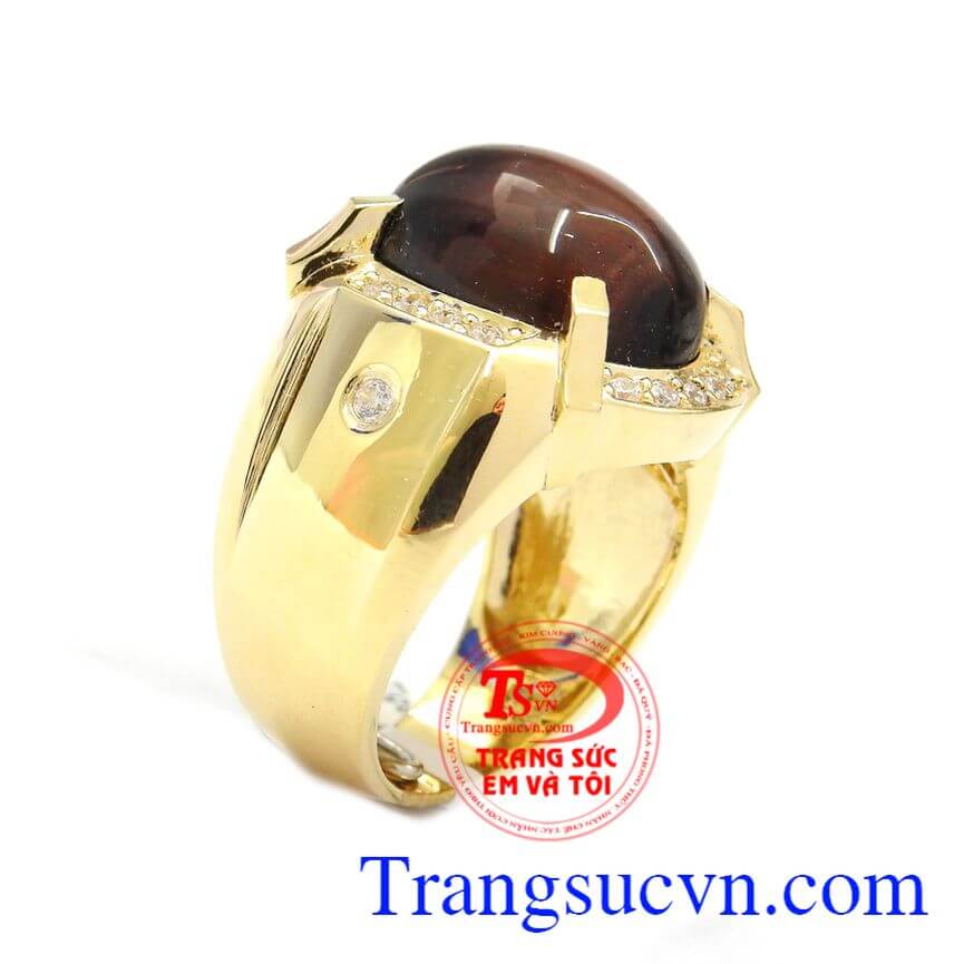 Nhẫn nam đá mắt hổ sang trọng, Nhẫn nam sang trọng, Nhẫn nam vàng 14k.