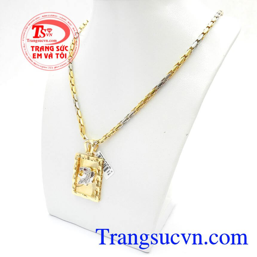 Bộ trang sức vàng nam, Bộ Dây Chuyền Nam Mặt Báo, Bộ dây chuyền nam sang trọng.