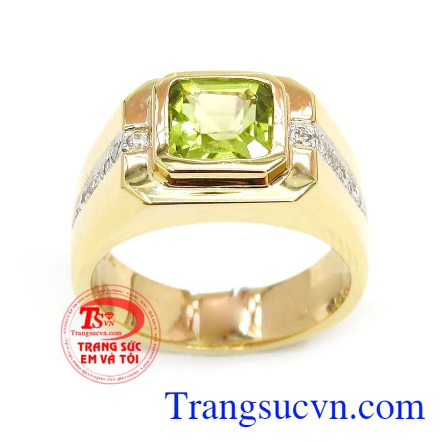 Nhẫn nam đá quý, Nhẫn nam sang trọng, Nhẫn Nam Peridot Thiên Nhiên Cá Tính