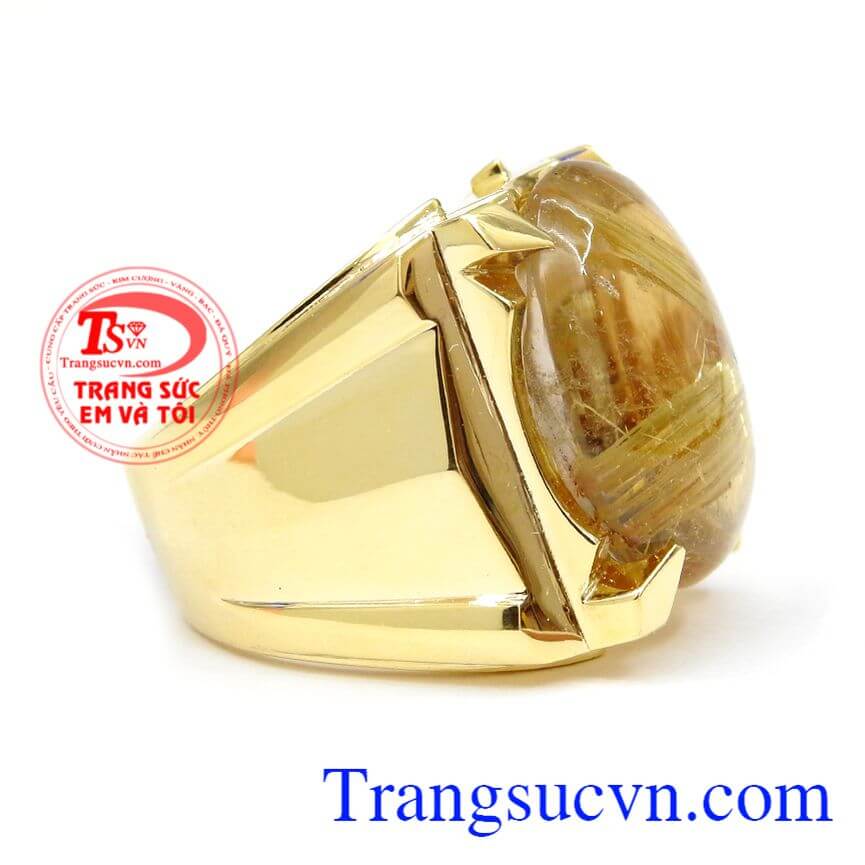 Nhẫn nam thạch anh tóc vàng, Nhẫn nam cao cấp, Nhẫn nam sang trọng.
