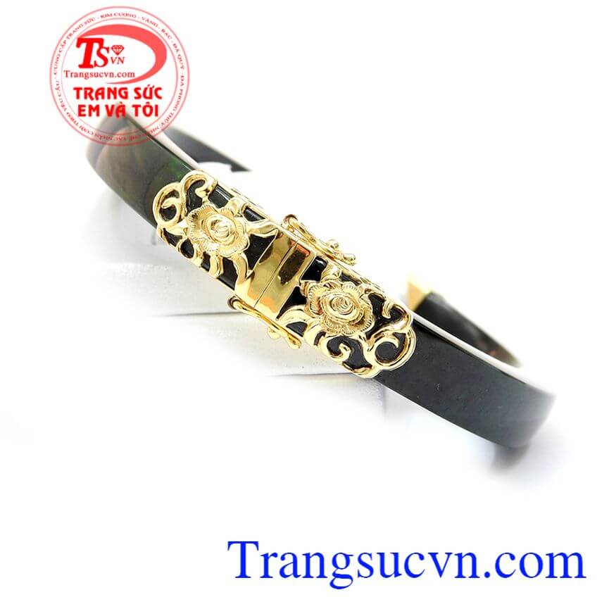 Vòng ngọc bọc vàng hoa văn, Vòng tay đá cẩm thạch thiên nhiên, Vòng tay vàng  quý phái.