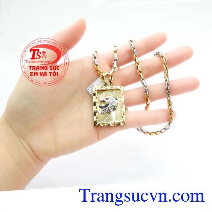 Bộ trang sức vàng nam, Bộ Dây Chuyền Nam Mặt Báo, Bộ dây chuyền nam sang trọng.