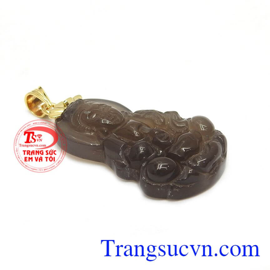 Mặt phật bà đá mã não bọc vàng, mặt dây chuyền nam, đá mã não thiên nhiên