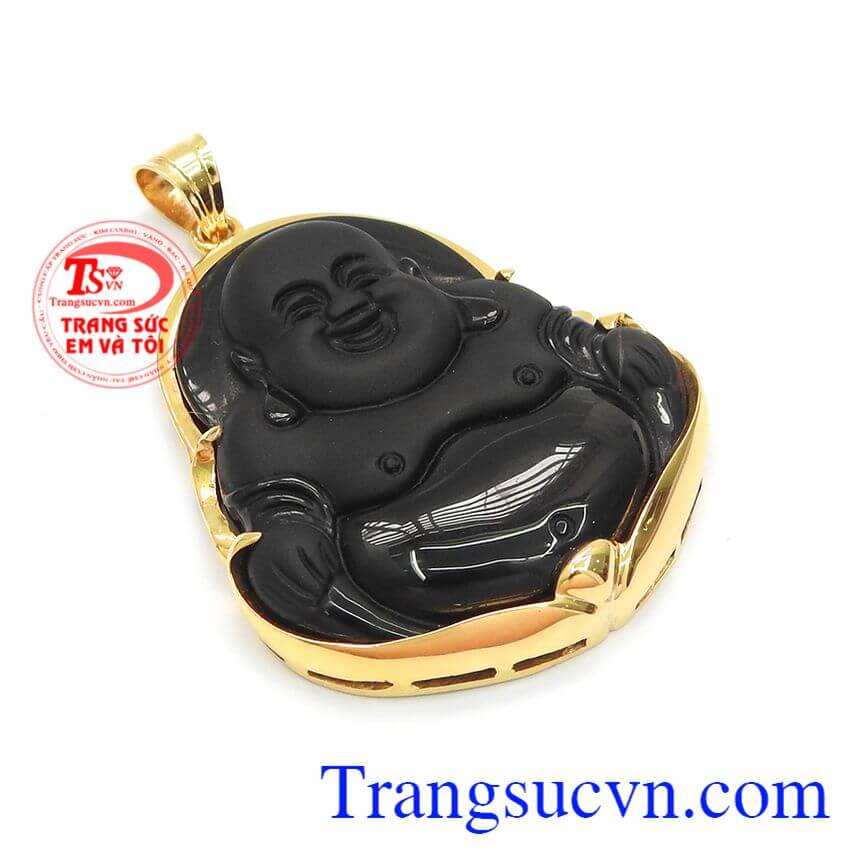 Mặt Phật Bọc Vàng 14k Tài Lộc, mặt dây chuyền nam, mặt dây chuyền đá obsidian