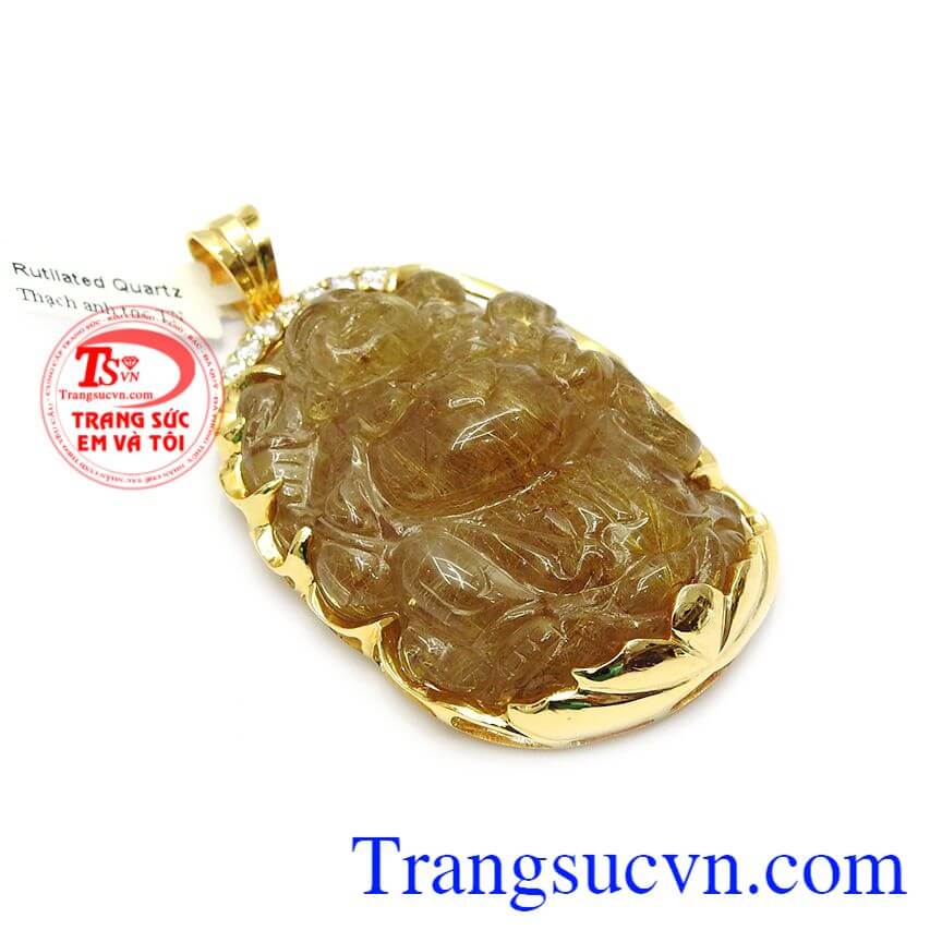 Mặt phật Di lặc thạch anh tóc bình an, mặt dây chuyền vàng, mặt dây nam đẹp