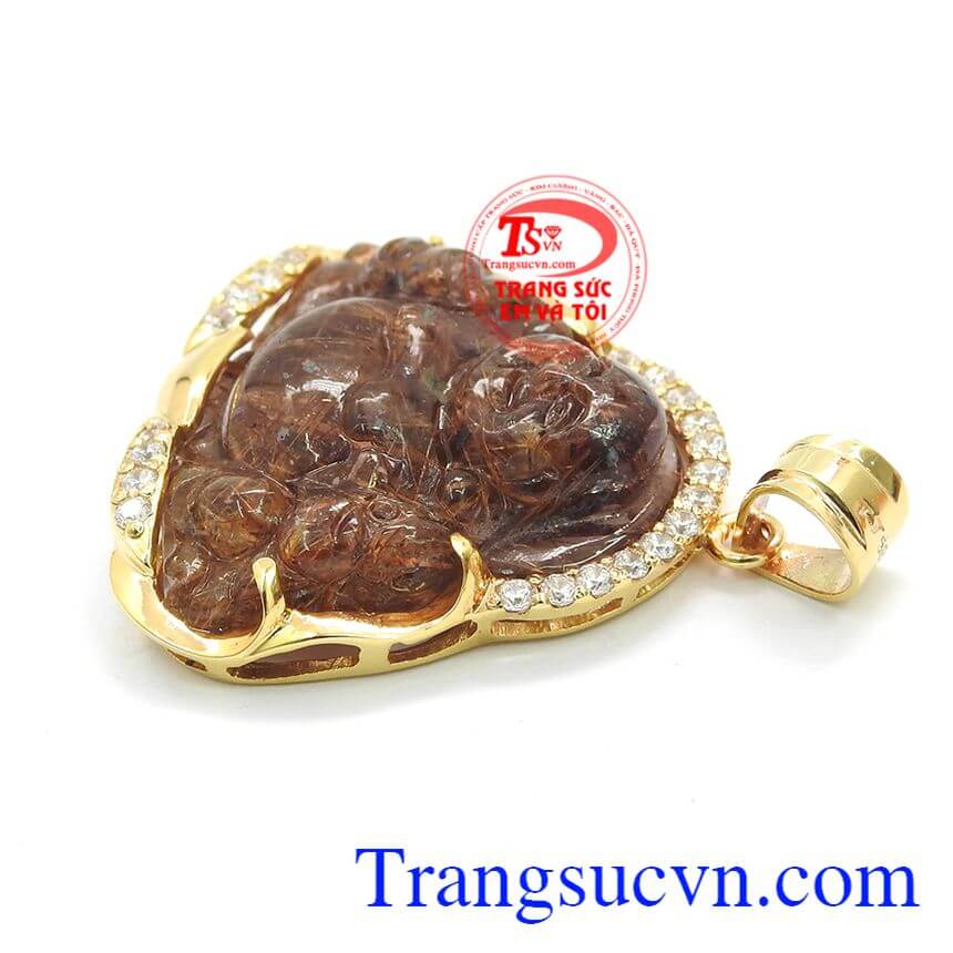 Mặt phật di lặc thạch anh tóc may mắn, mặt dây vàng tây nam, thạch anh tóc thiên nhiên